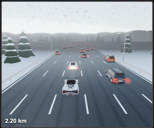 Heavy snowfall with traffic tail lights glowing